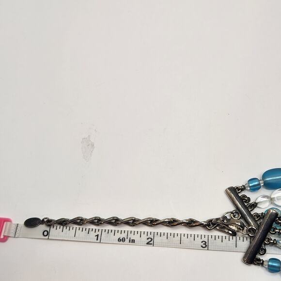 Liz Claiborne Ice Blue Beaded Layered Necklace Multi Strand Silver Tone Jewelry - Picture 7 of 7